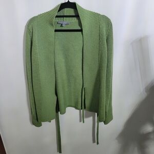 At Studio Soft Green 100% Extrafine Merino Wool Open Front Tie Cardigan, Size M